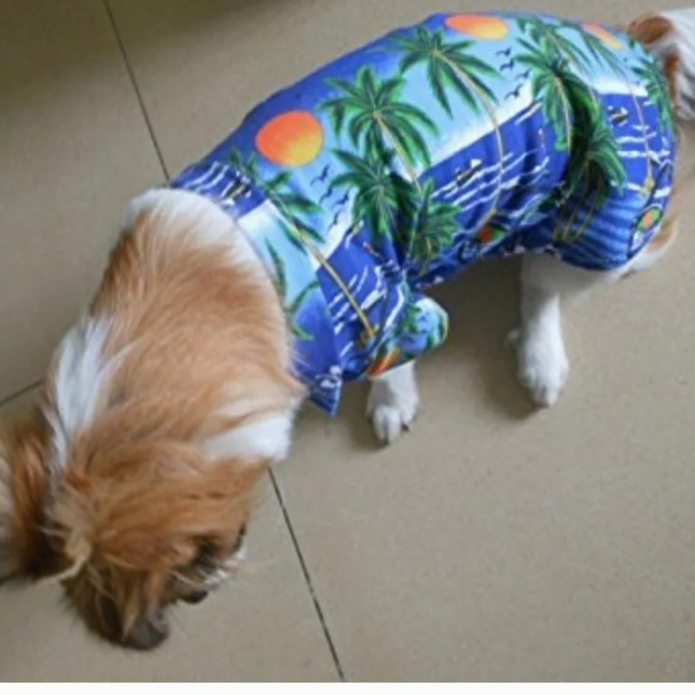 Hawaiian Beach Coconut Tree Print Dog Shirt Summer Camp Shirt Clothes